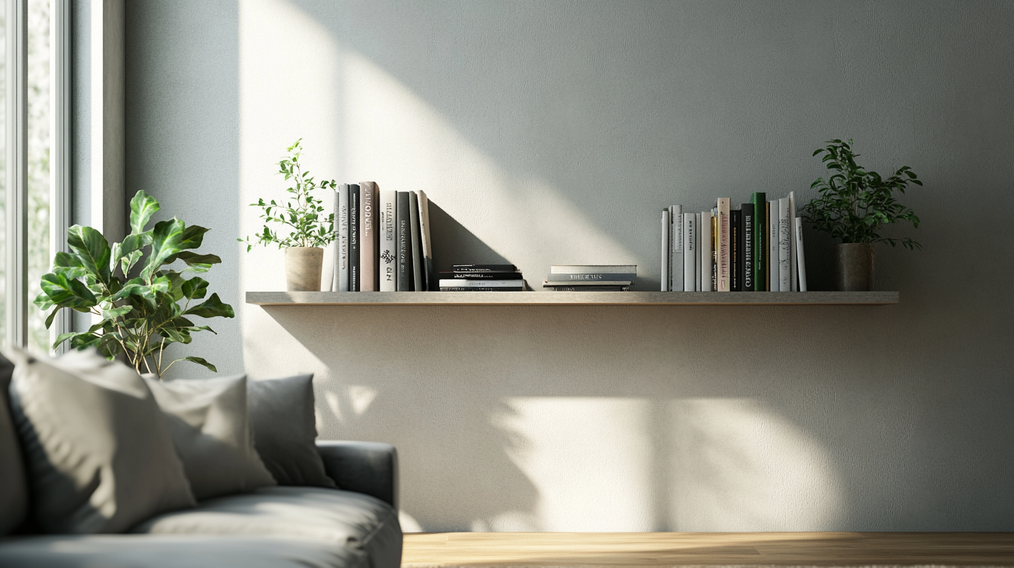 Une étagère murale design posée sur un mur sans attache apparentes