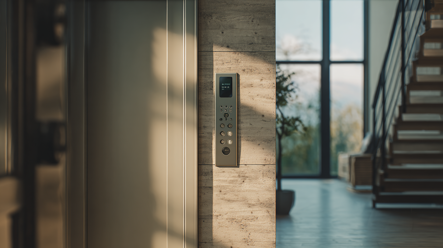 Monte-charge domestique moderne installé dans une maison, avec design minimaliste et éclairage naturel.