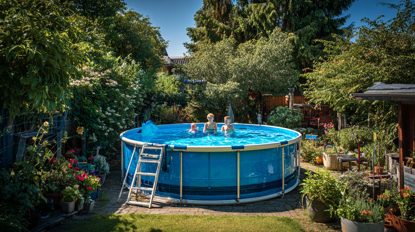 Piscine hors sol tubulaire Bestway installée dans un jardin ensoleillé avec eau claire et cadre solide, idéale pour l’été.